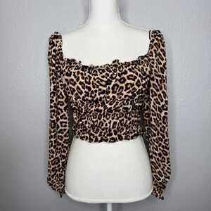 H & M Long Sleeve blouse animal print crop top